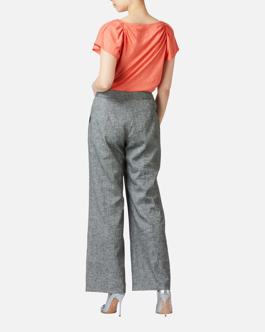 Stretch linen tuck pants