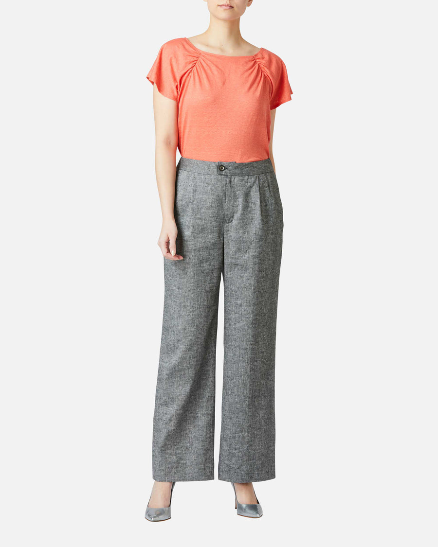 Stretch linen tuck pants