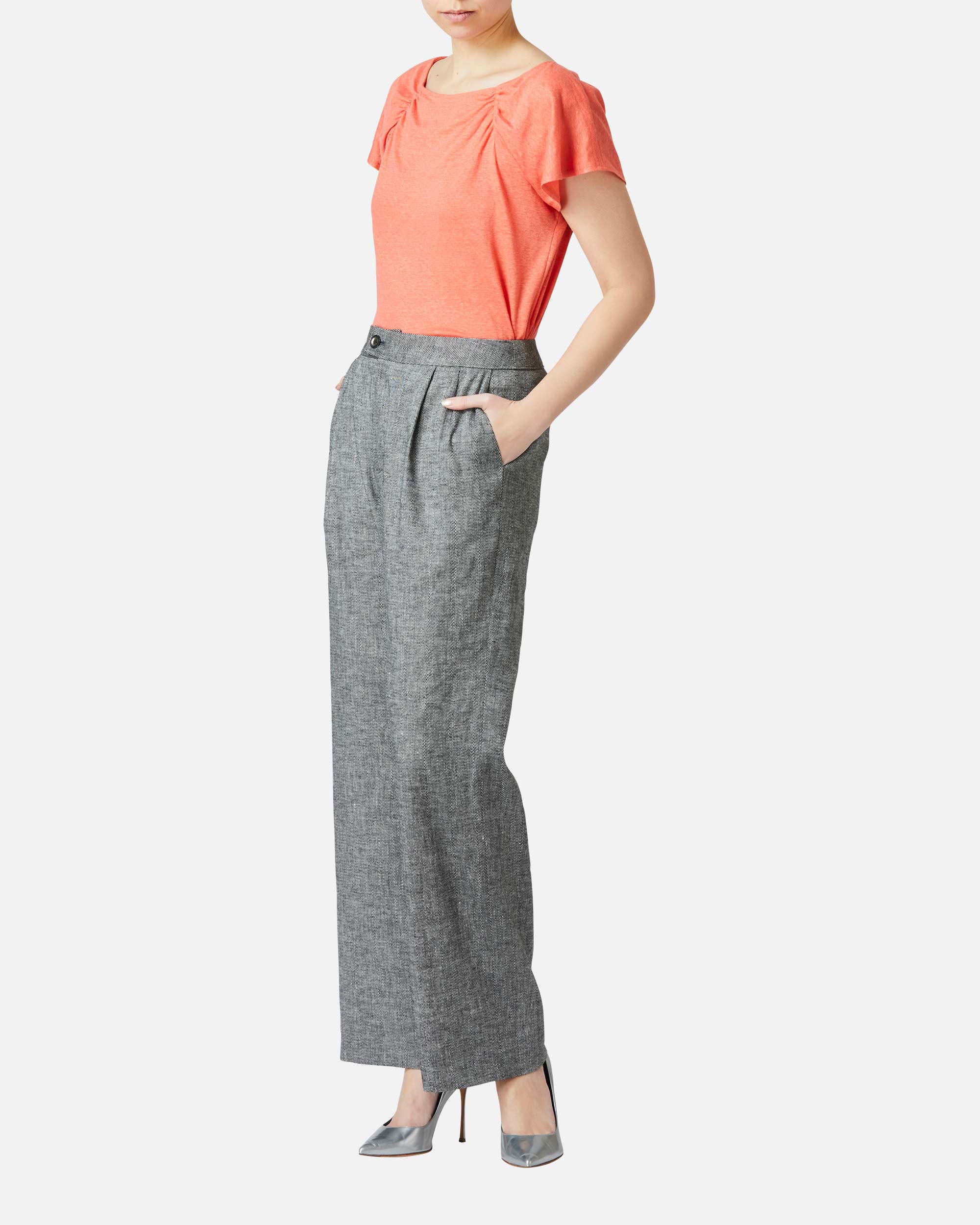 Stretch linen tuck pants