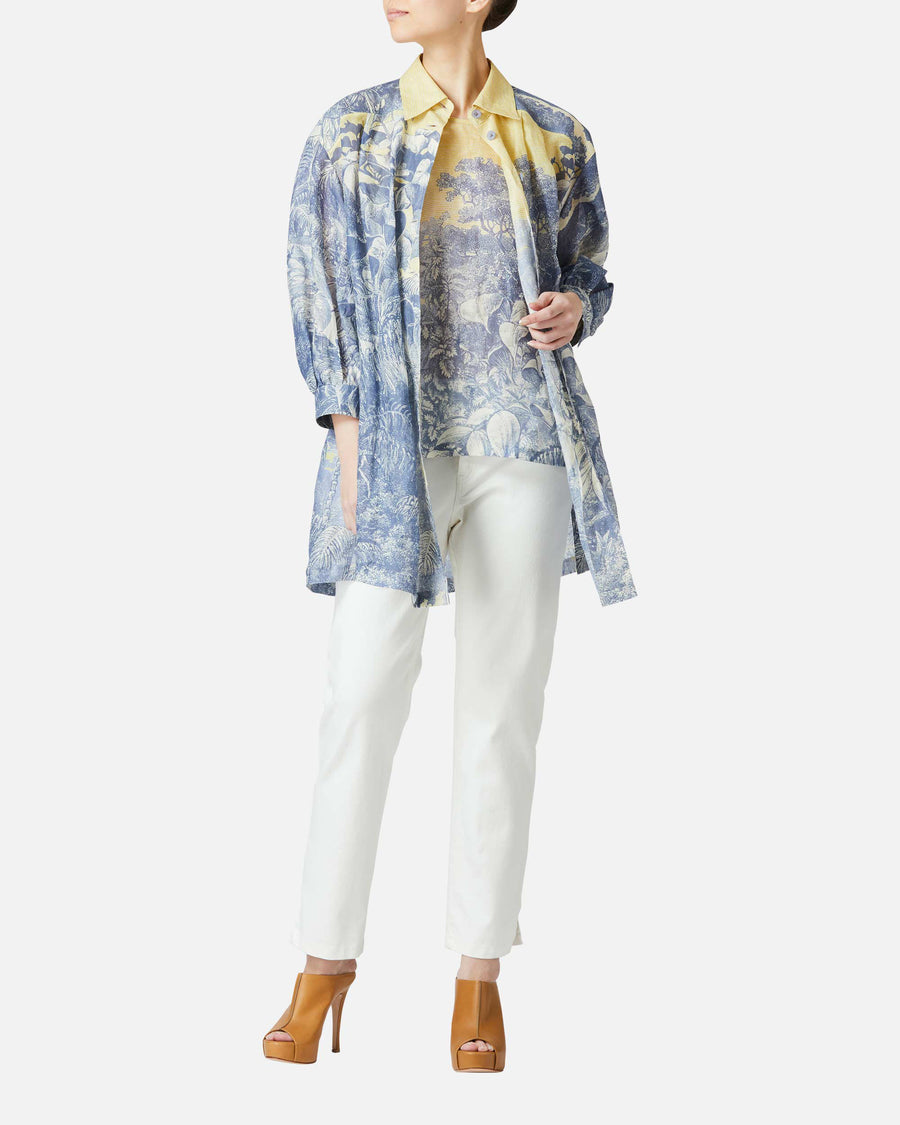 Linen lawn botanical print shirt
