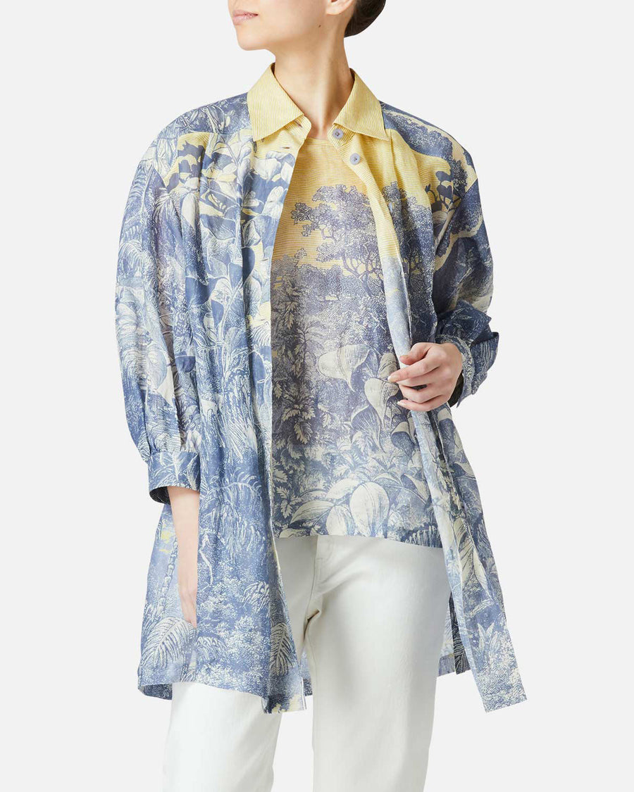 Linen lawn botanical print shirt