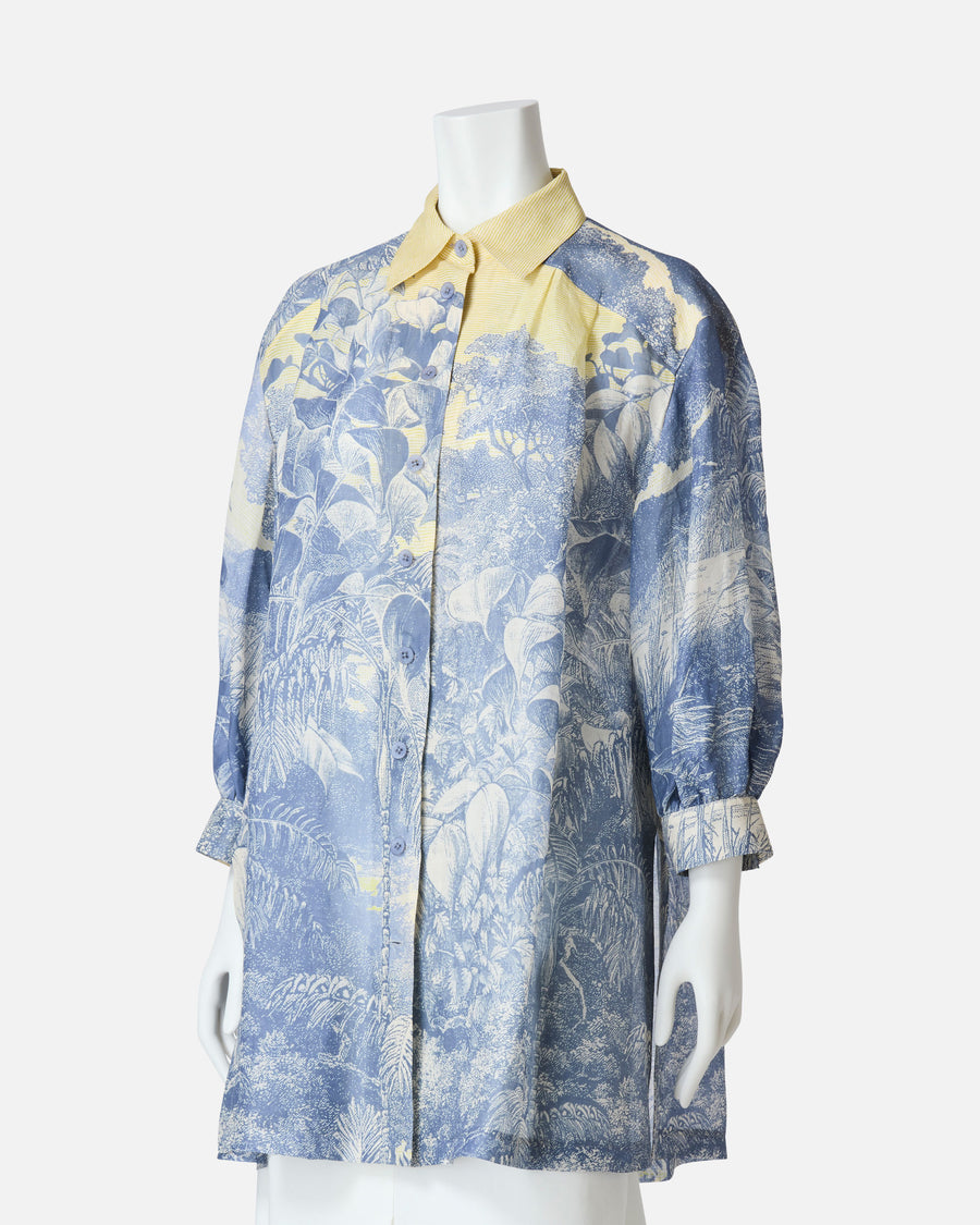 Linen lawn botanical print shirt