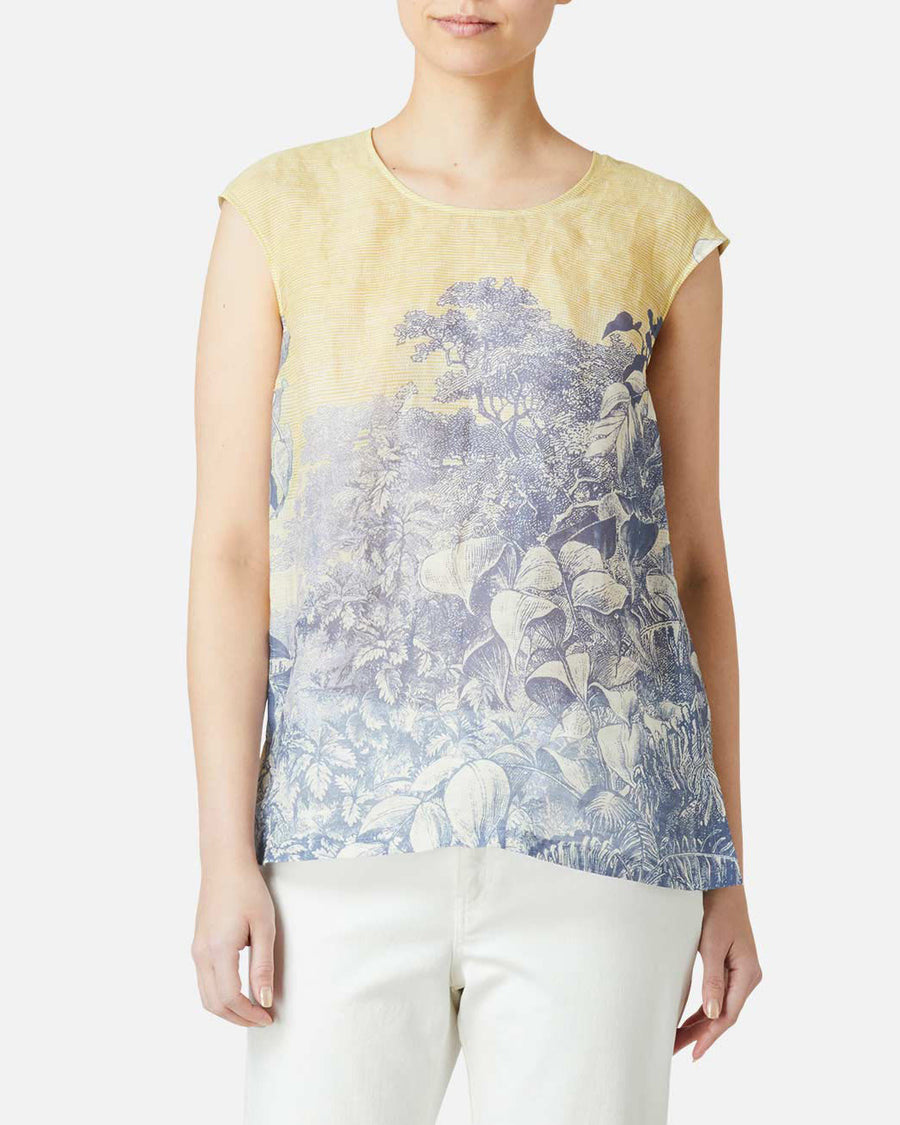 Linen lawn botanical print blouse
