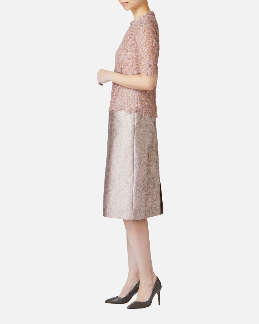 Floral jacquard semi-flared skirt