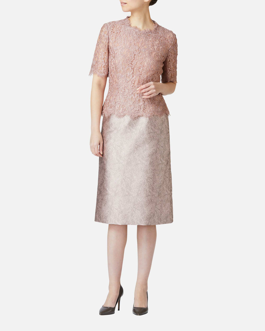 Floral jacquard semi-flared skirt