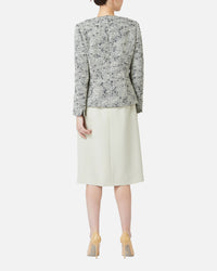Wool cotton summer tweed collarless jacket