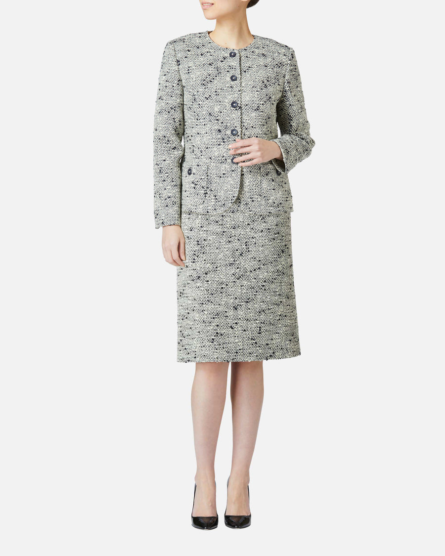 Wool cotton summer tweed collarless jacket
