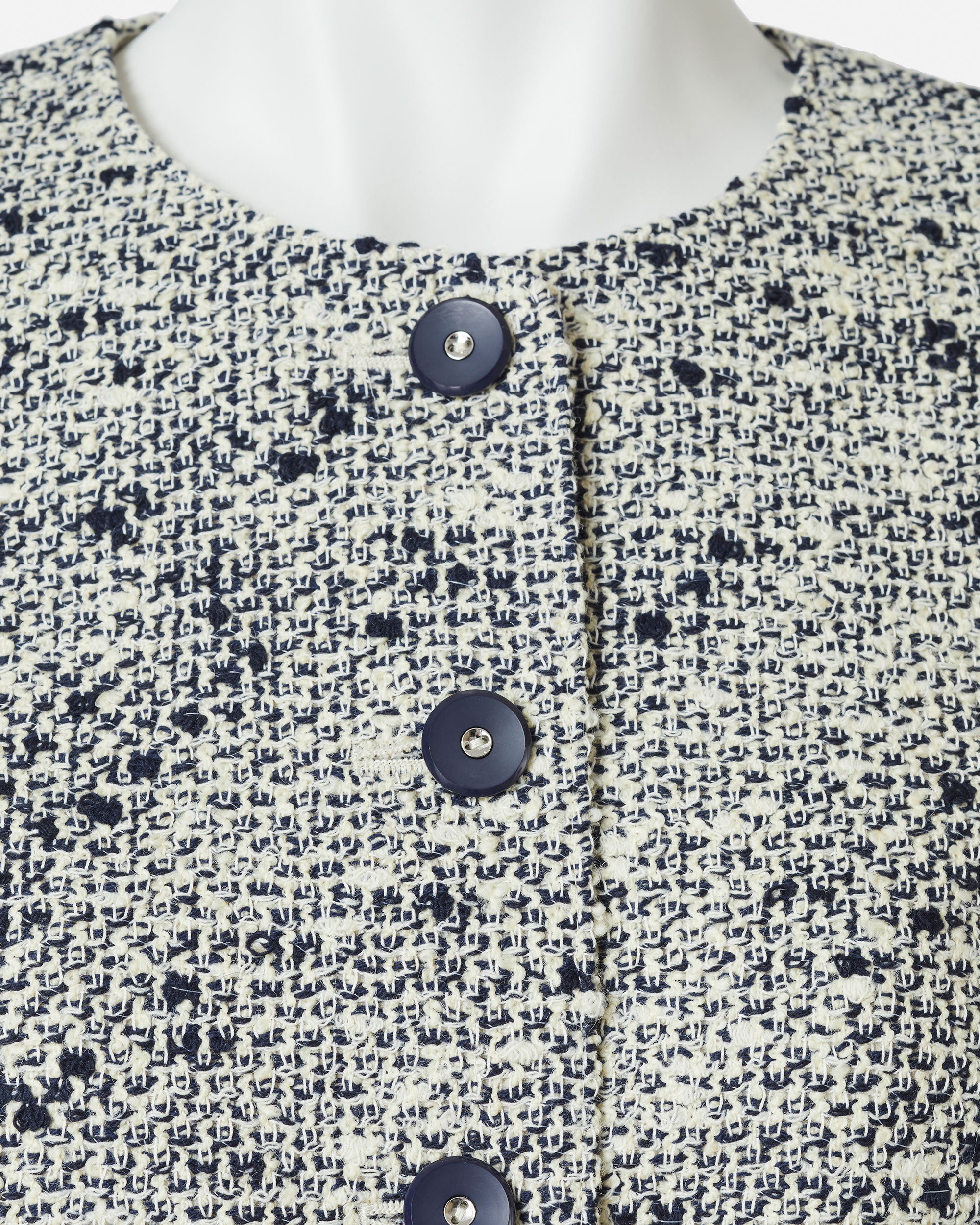 Wool cotton summer tweed collarless jacket