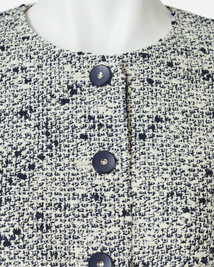 Wool cotton summer tweed collarless jacket