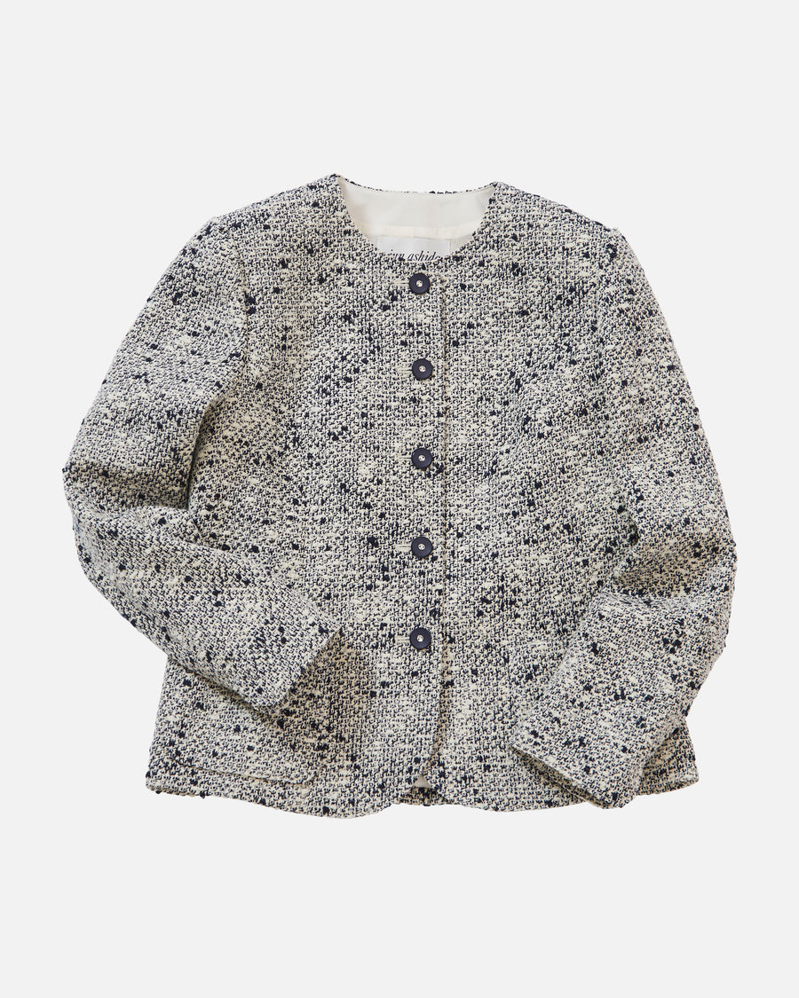 Wool cotton summer tweed collarless jacket