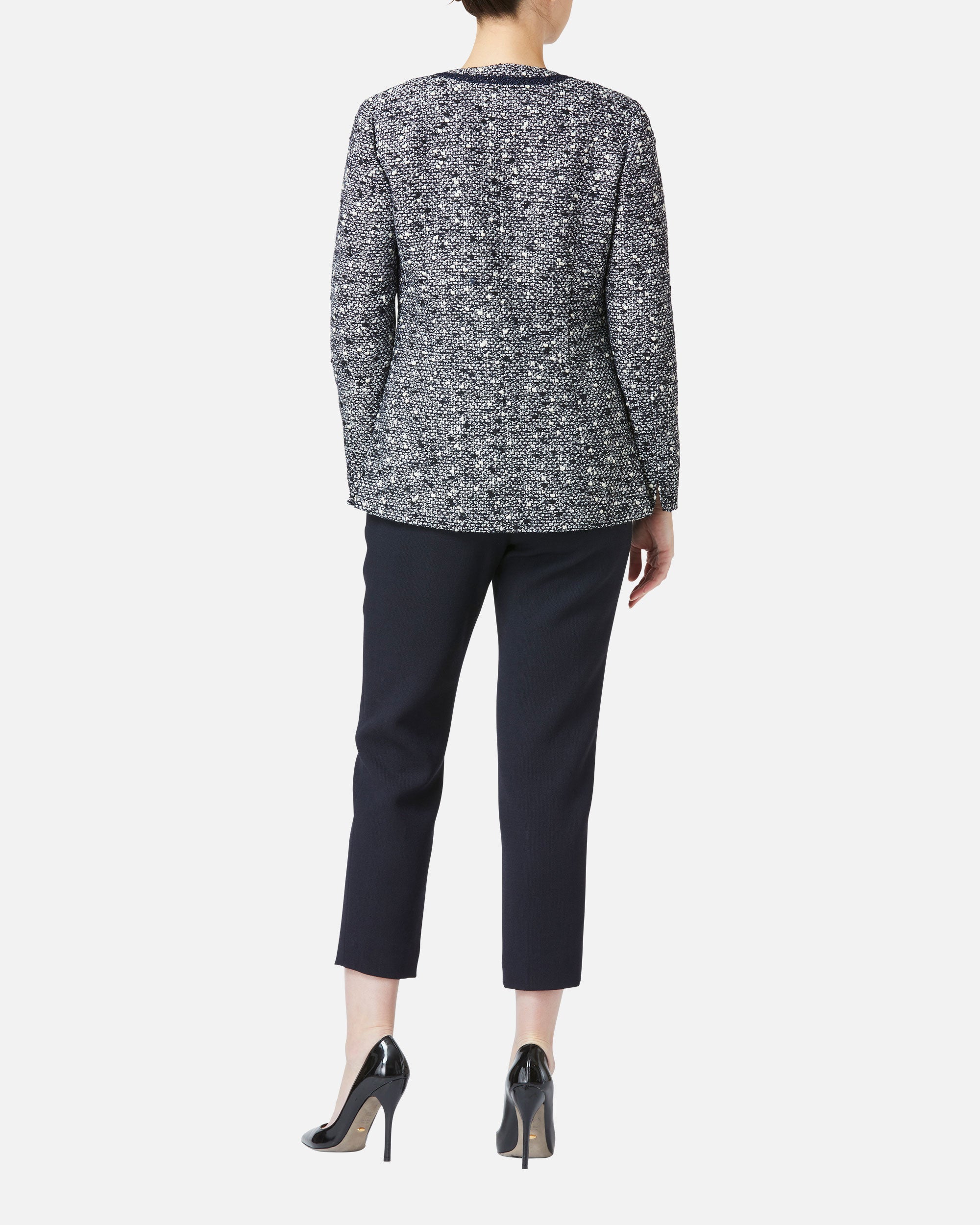 Wool cotton summer tweed collarless jacket