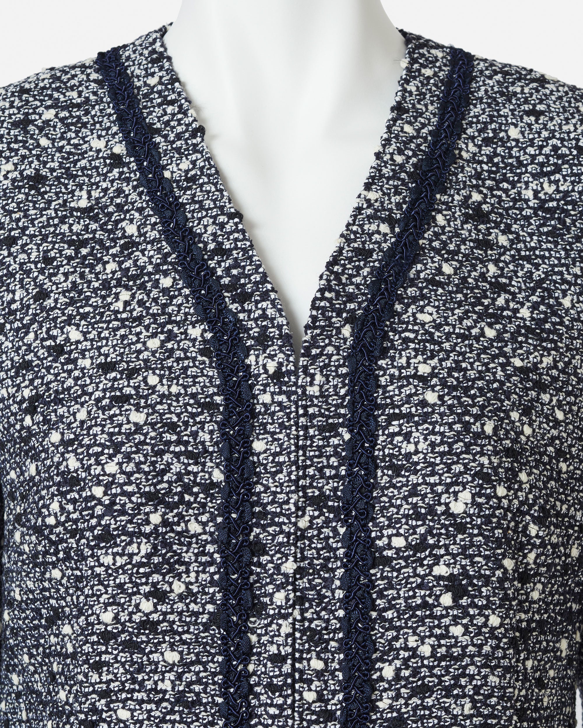 Wool cotton summer tweed collarless jacket