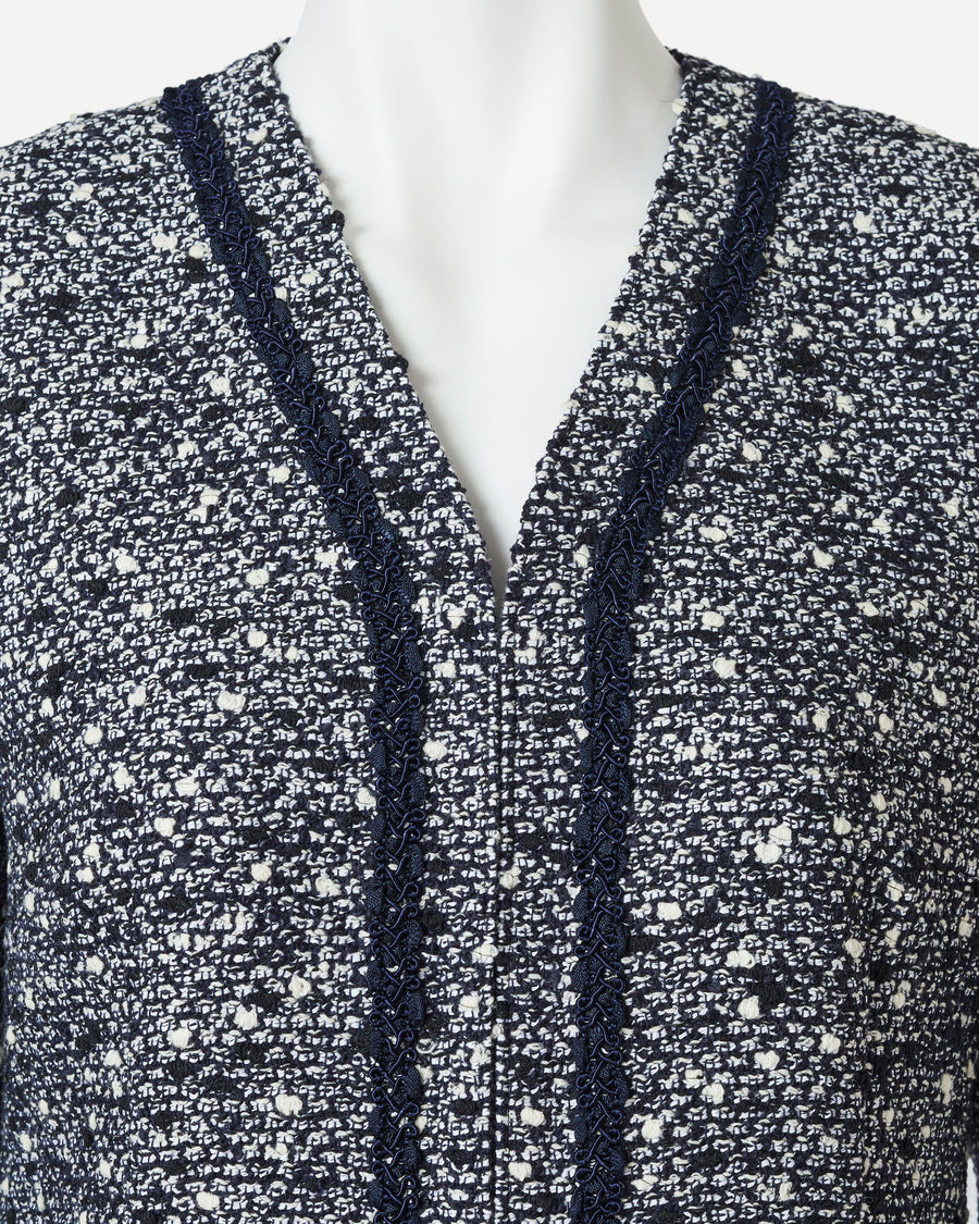 Wool cotton summer tweed collarless jacket