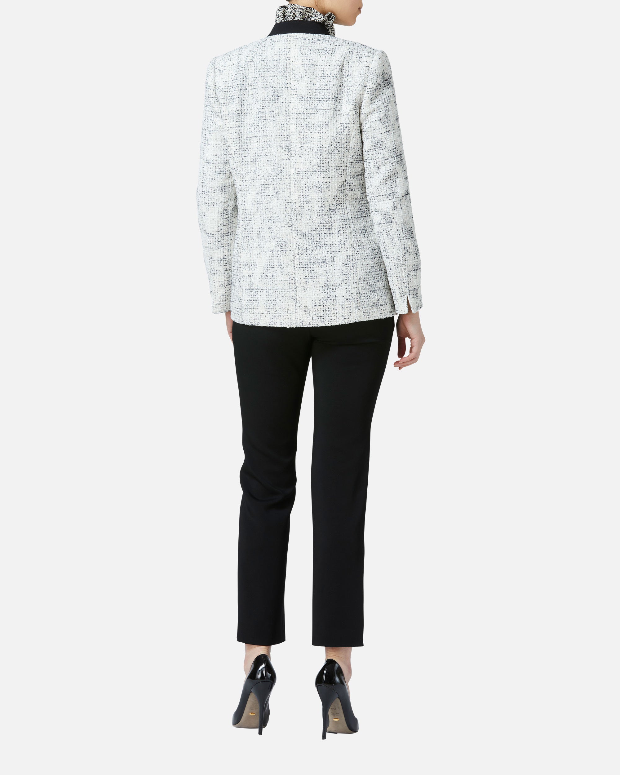 Summer tweed print collarless jacket
