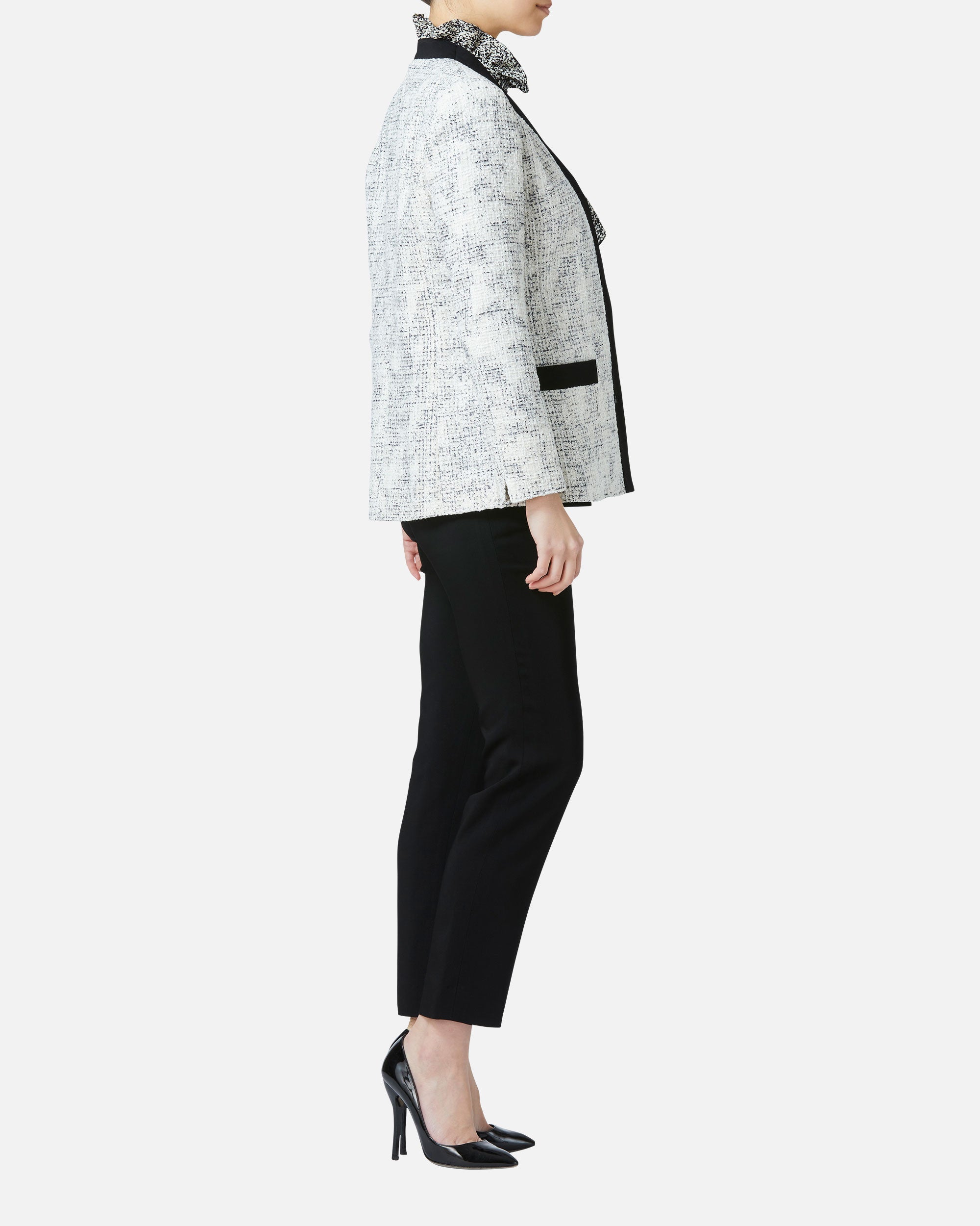Summer tweed print collarless jacket