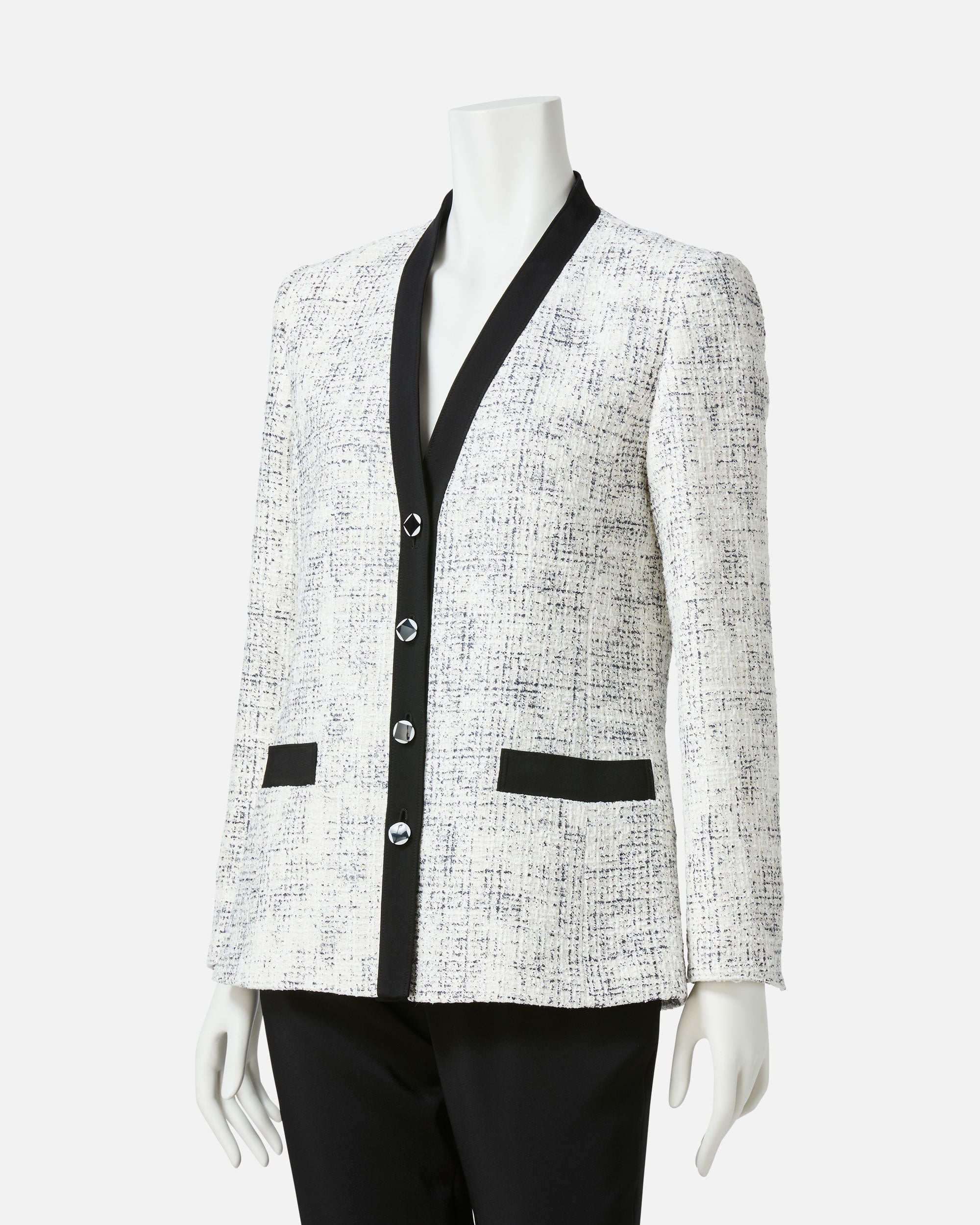 Summer tweed print collarless jacket
