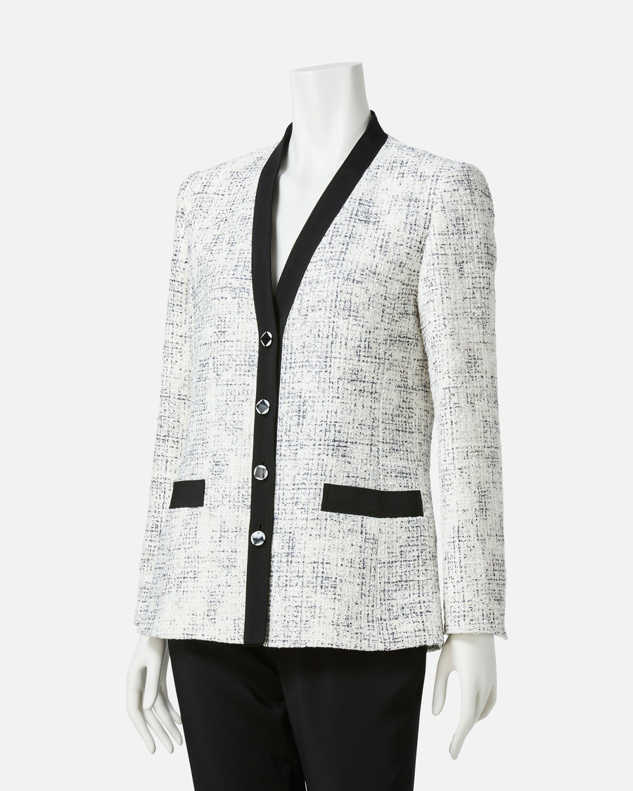 Summer tweed print collarless jacket