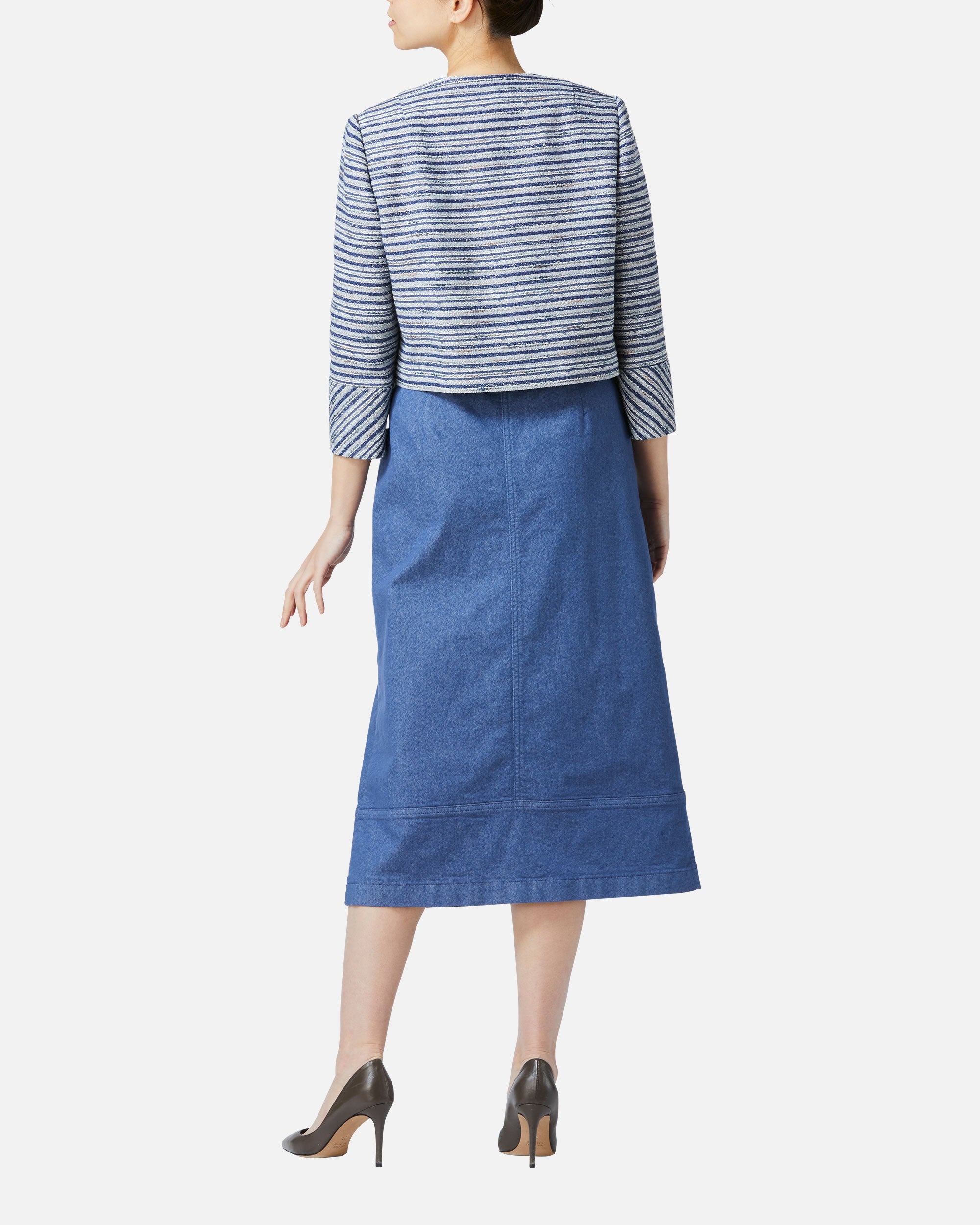 Colored denim semi-long skirt