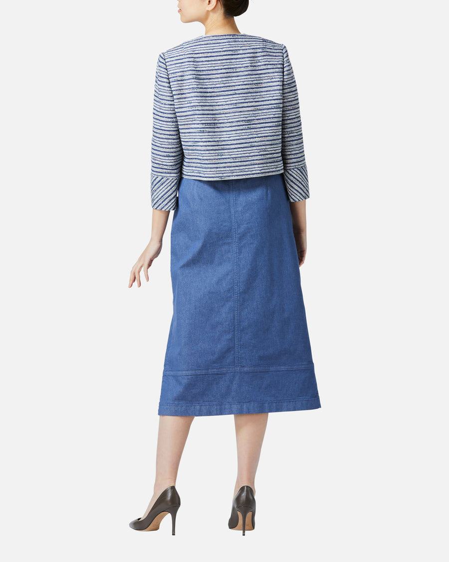 Colored denim semi-long skirt