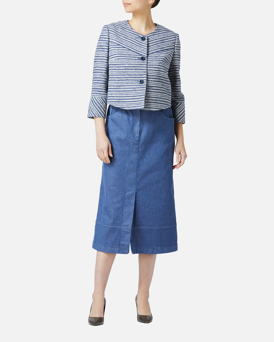 Colored denim semi-long skirt