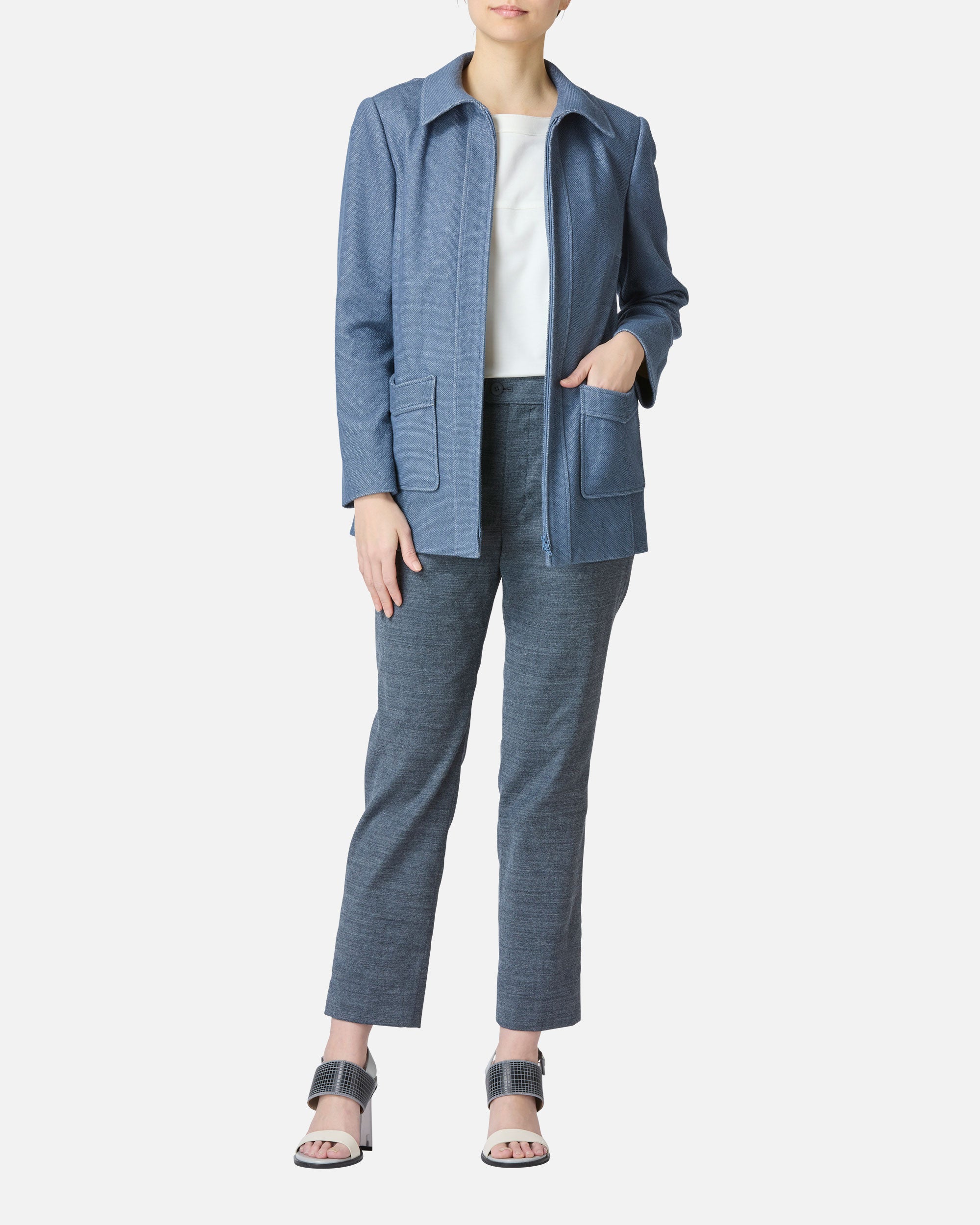 Shirt collar double jersey jacket