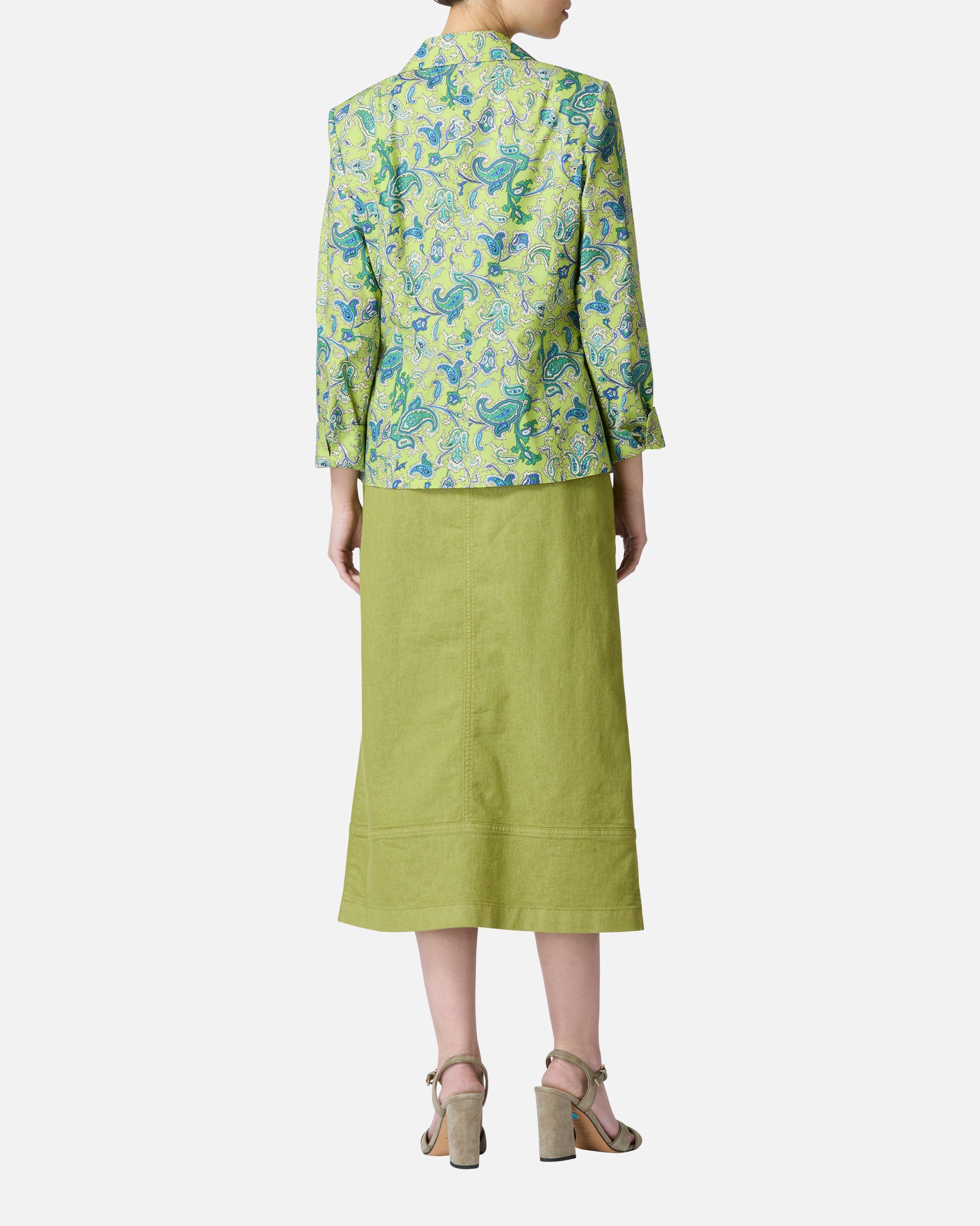 Colored denim semi-long skirt