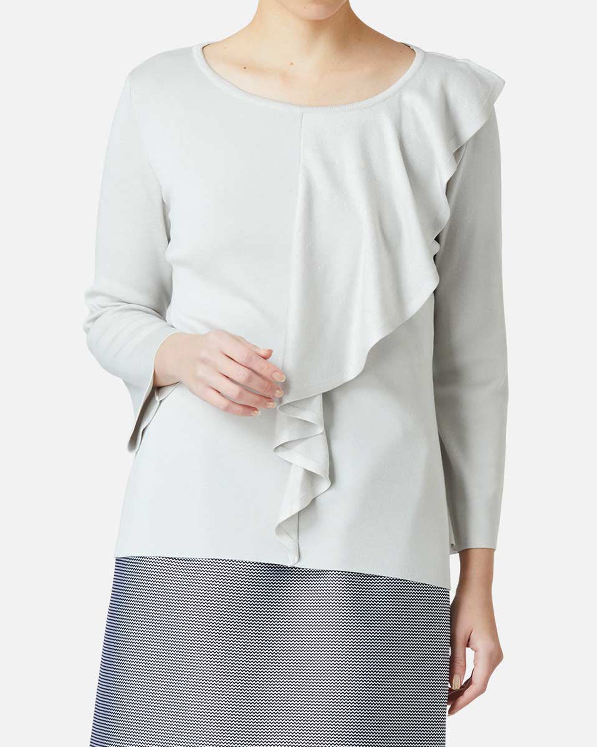 Silk frill knit pullover