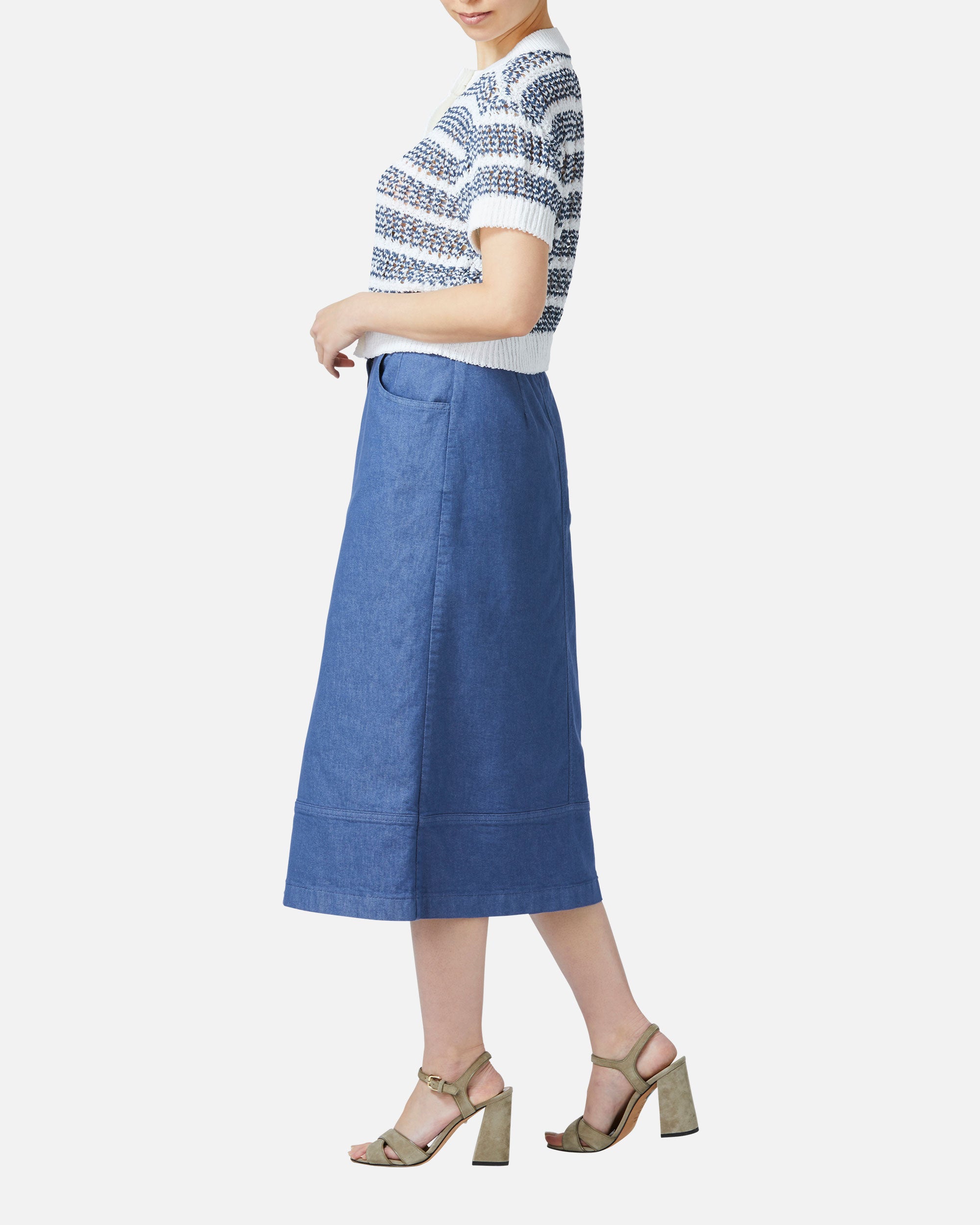 Colored denim semi-long skirt