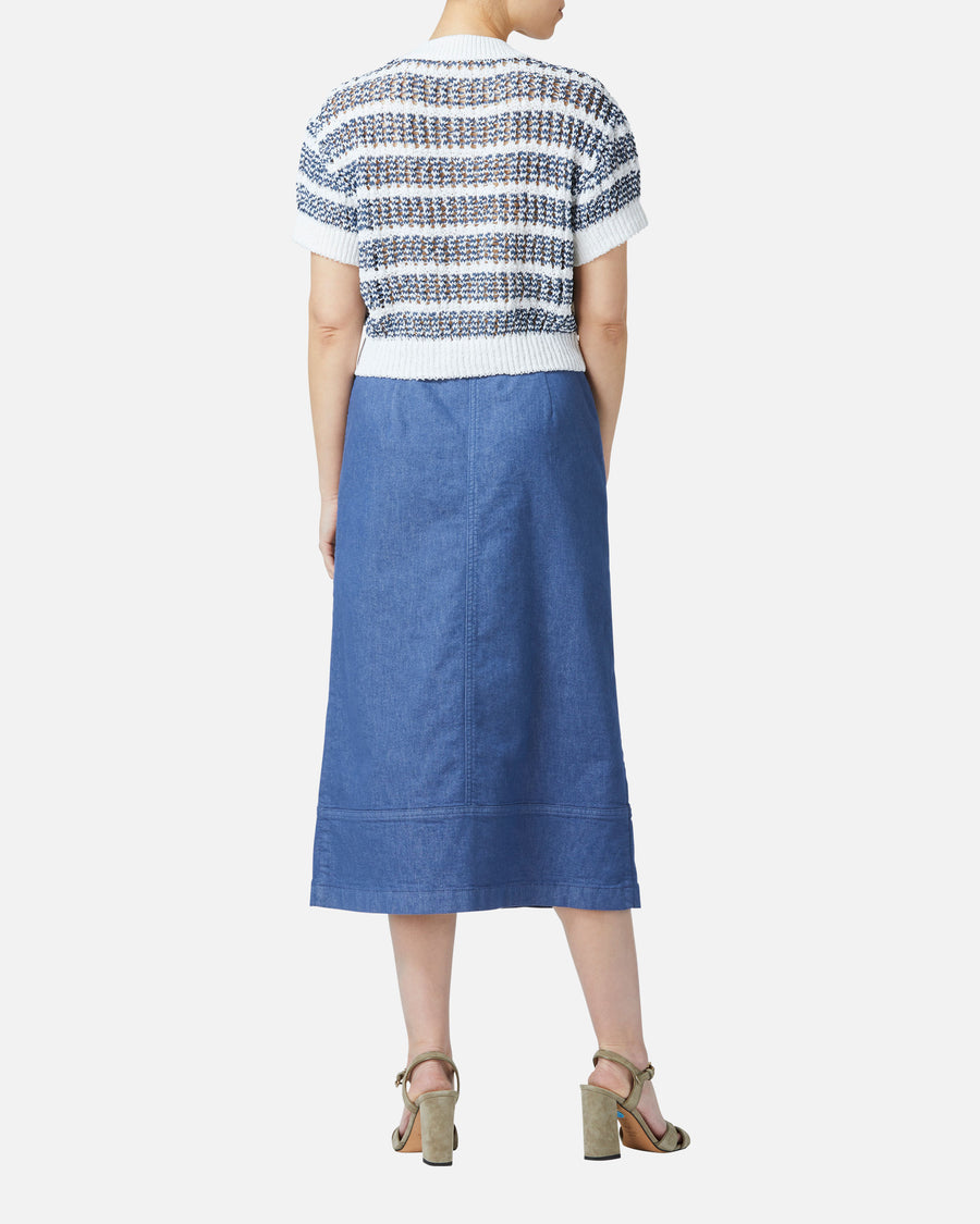 Colored denim semi-long skirt