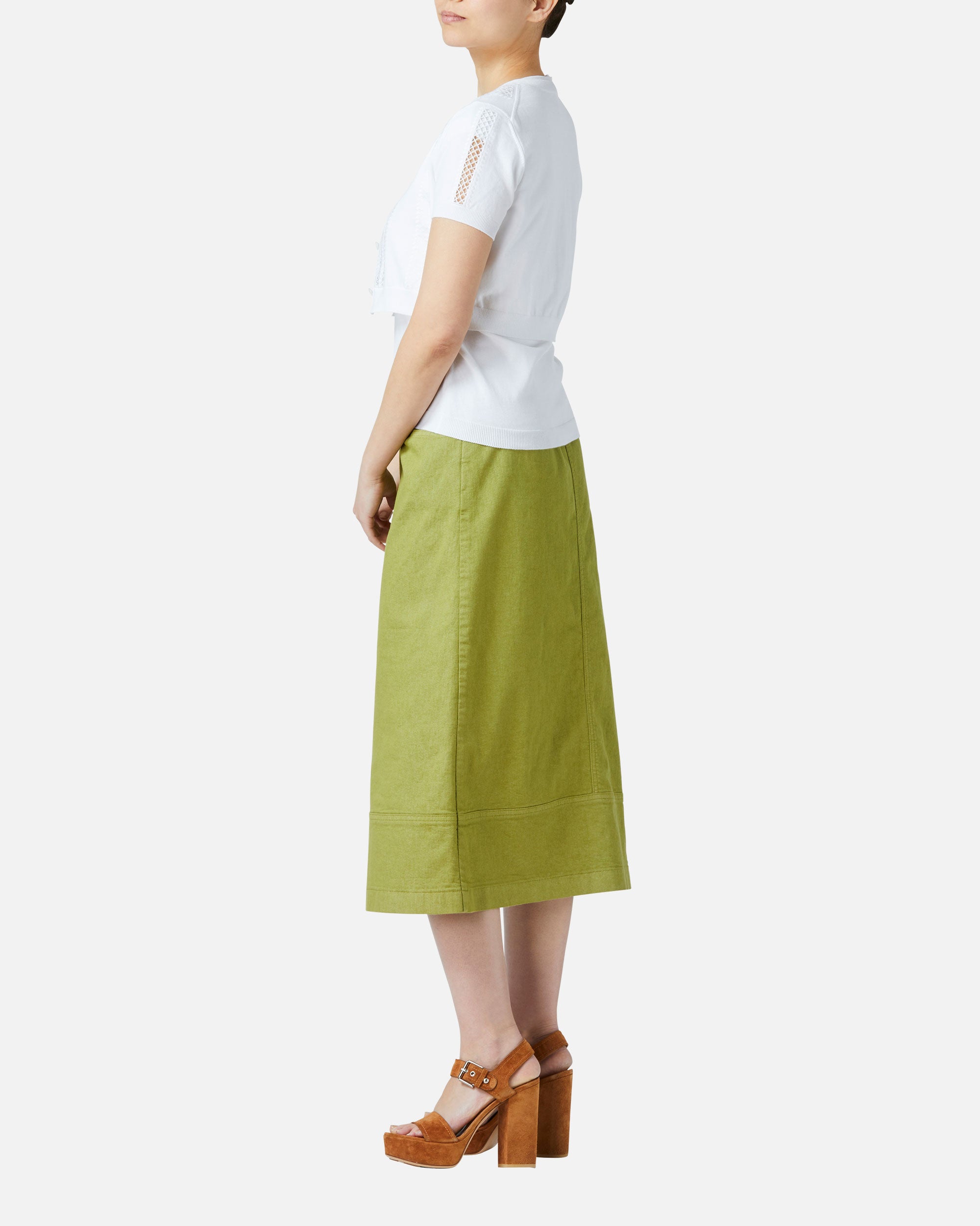 Colored denim semi-long skirt