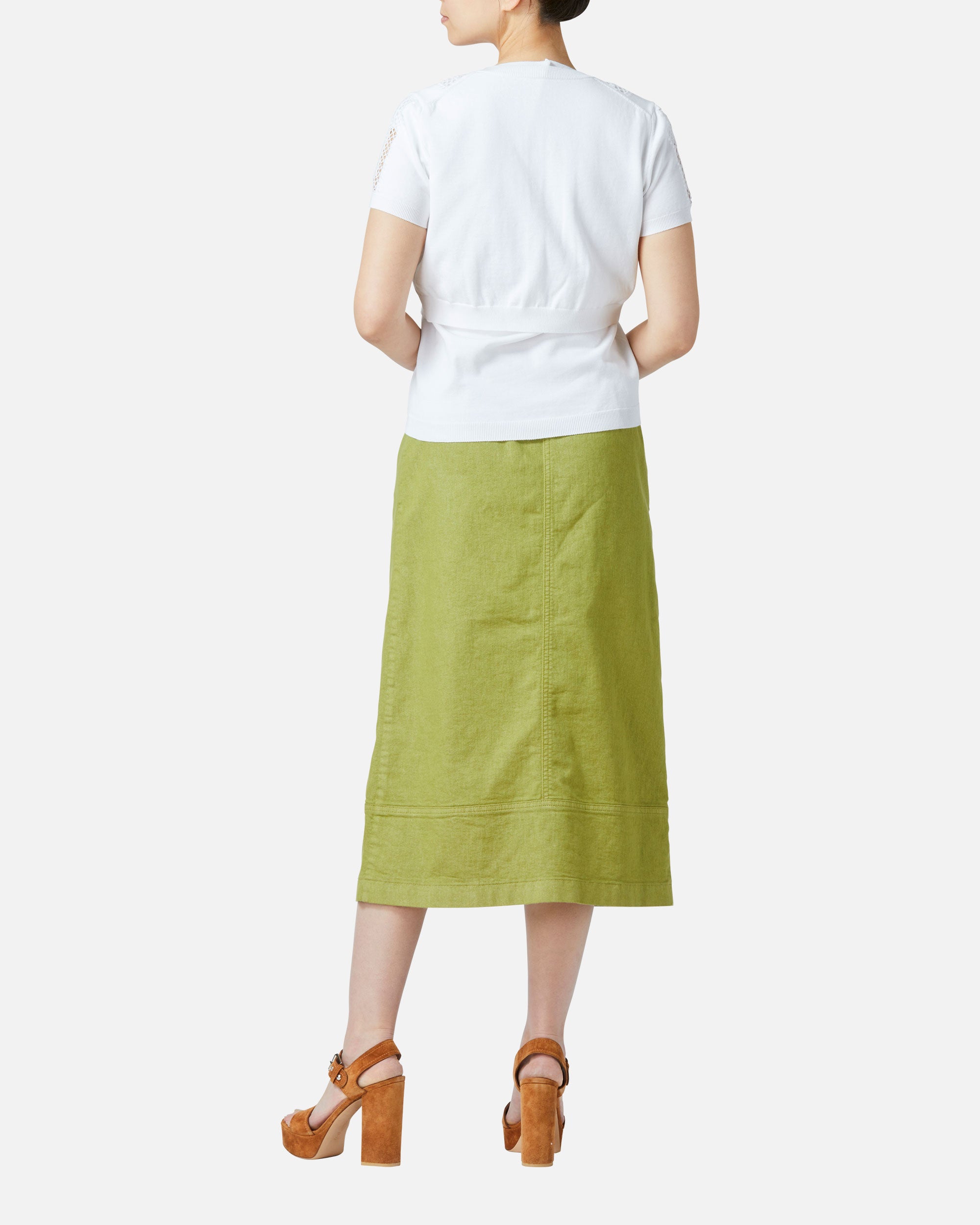 Colored denim semi-long skirt