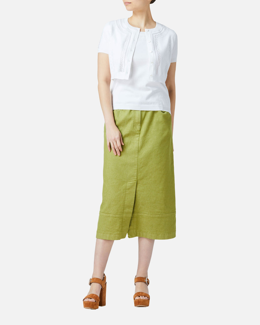 Colored denim semi-long skirt
