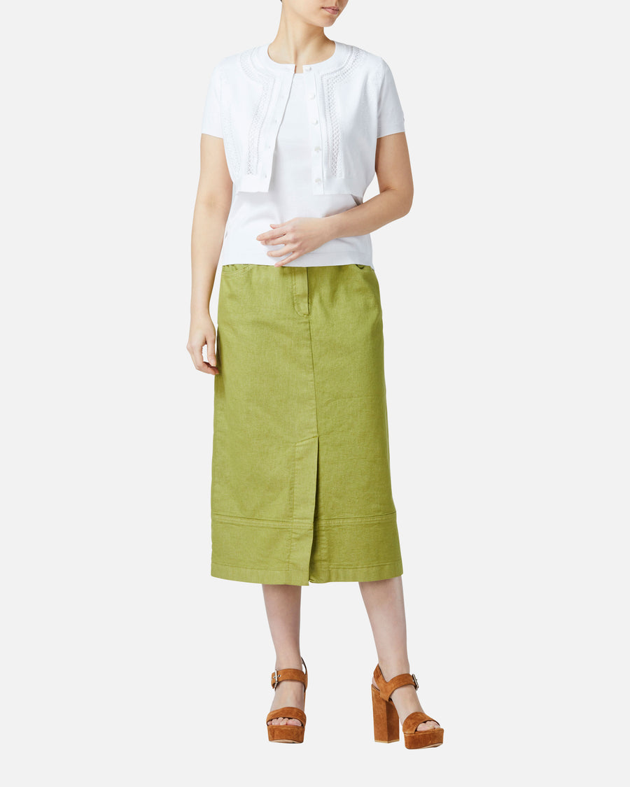 Colored denim semi-long skirt