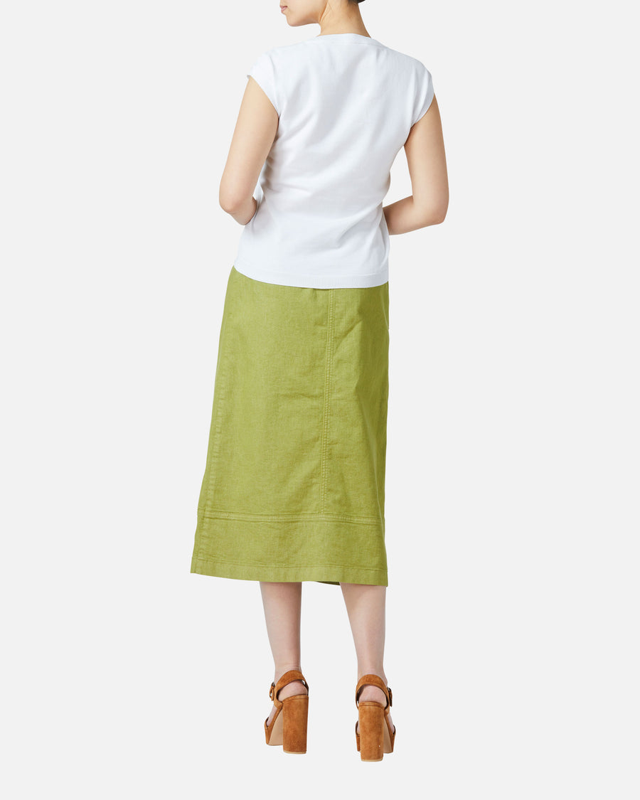 Colored denim semi-long skirt