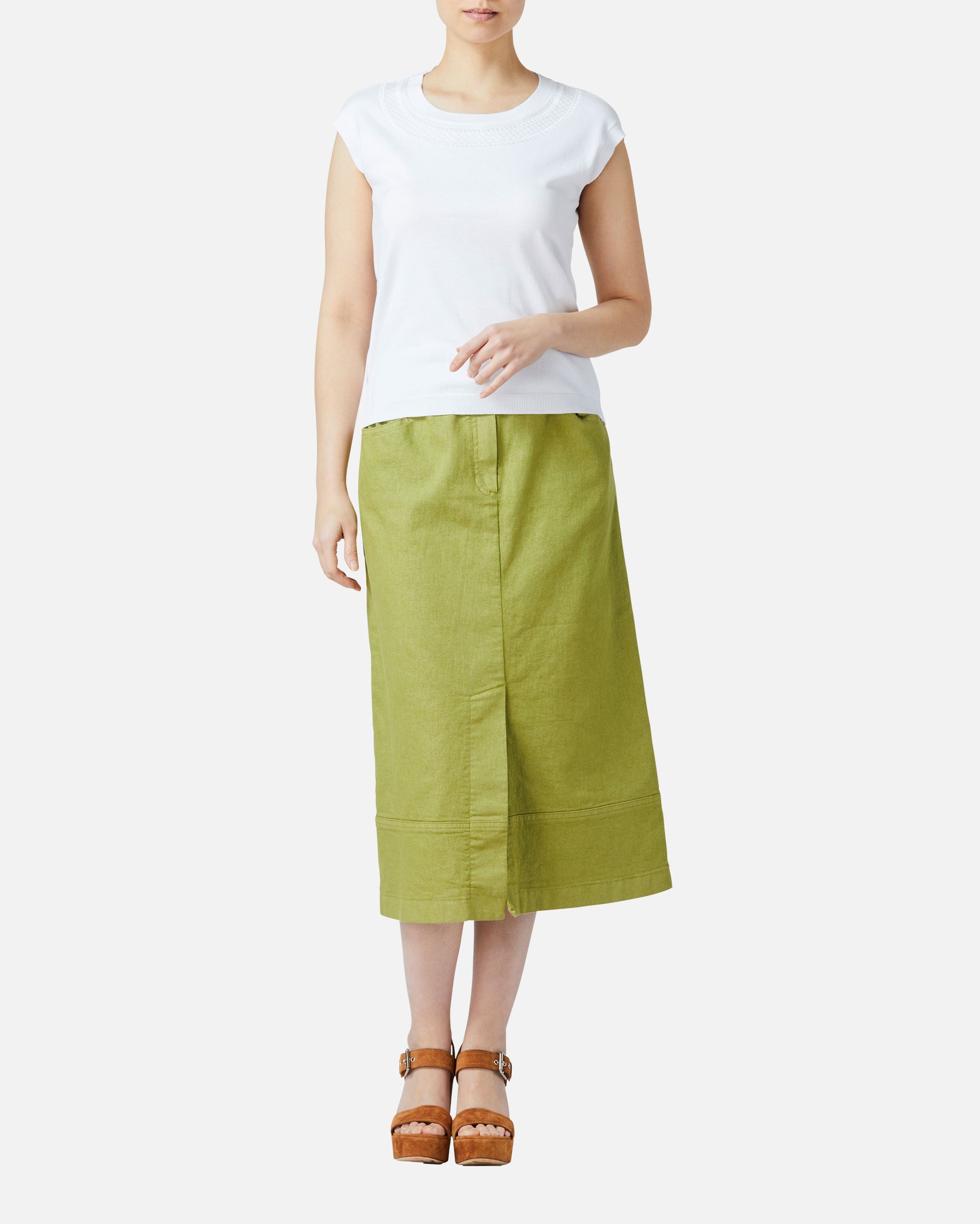 Colored denim semi-long skirt