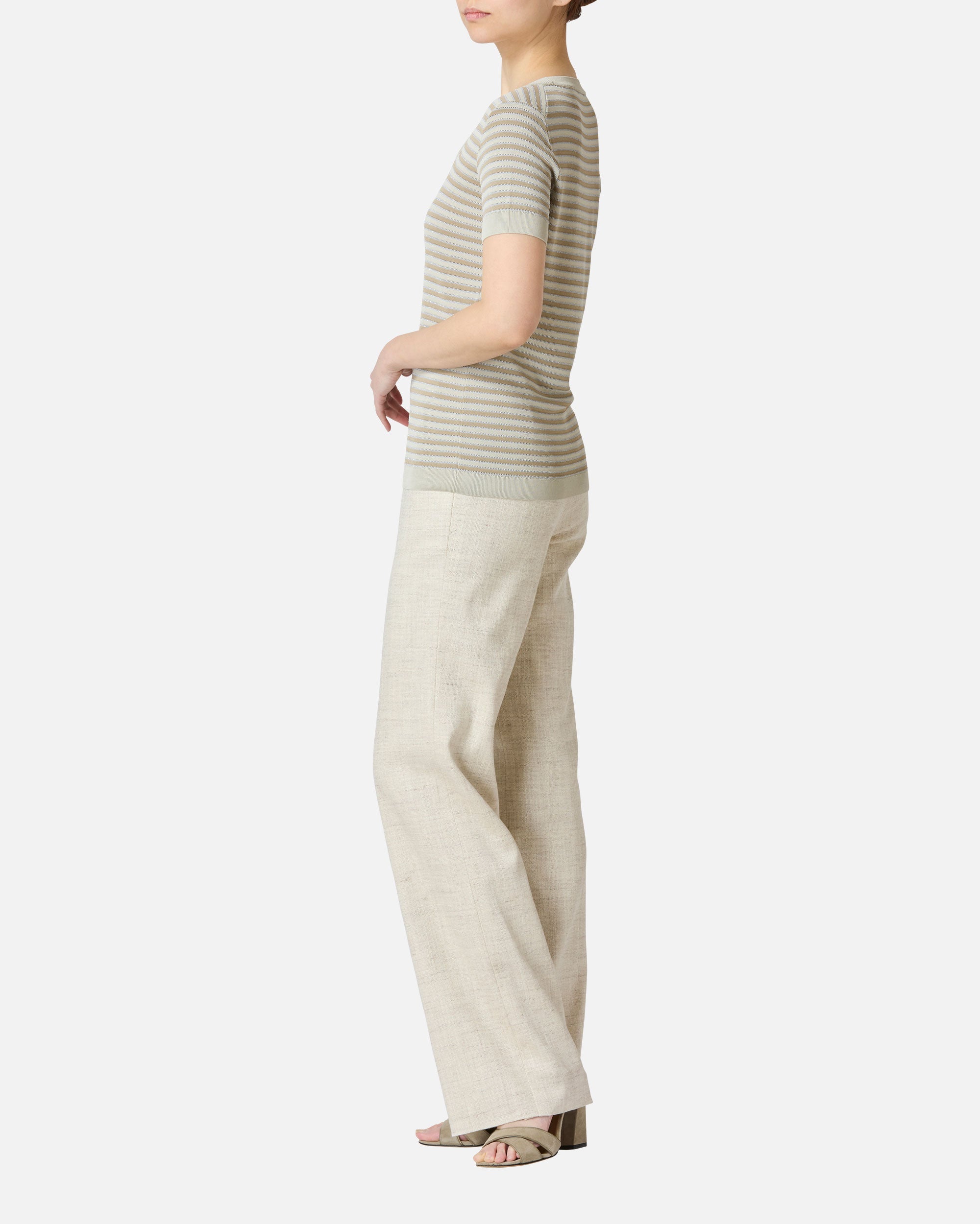 Striped knit pullover with glitter