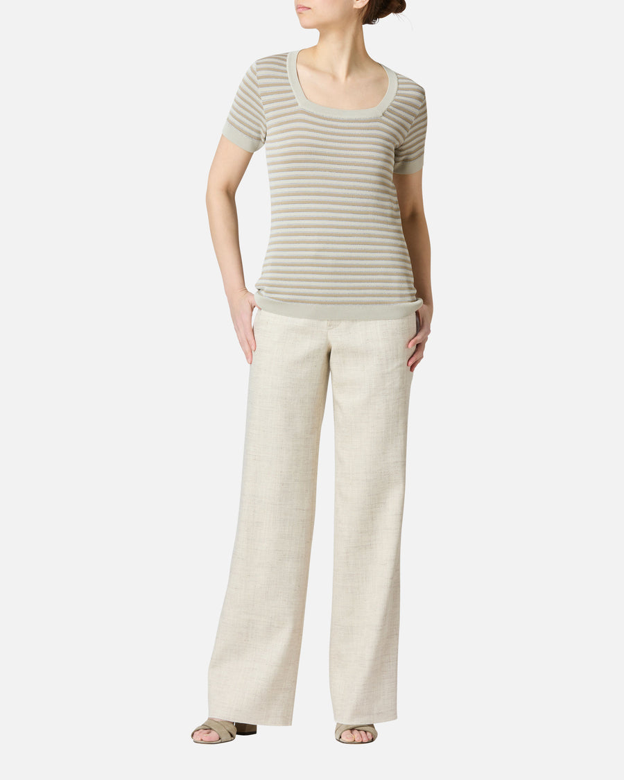 Striped knit pullover with glitter