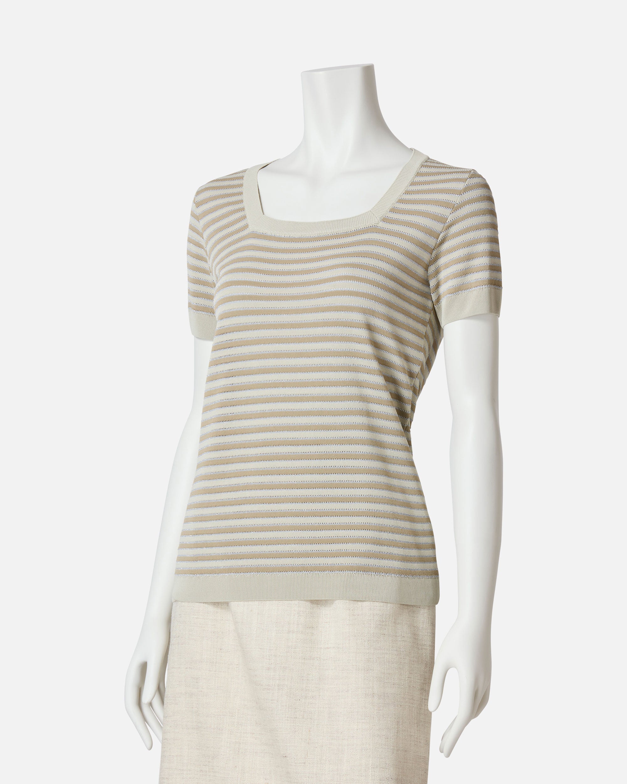Striped knit pullover with glitter