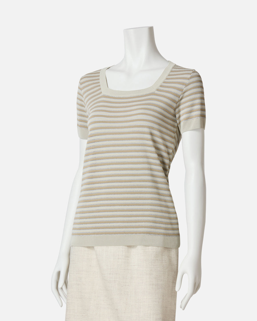 Striped knit pullover with glitter