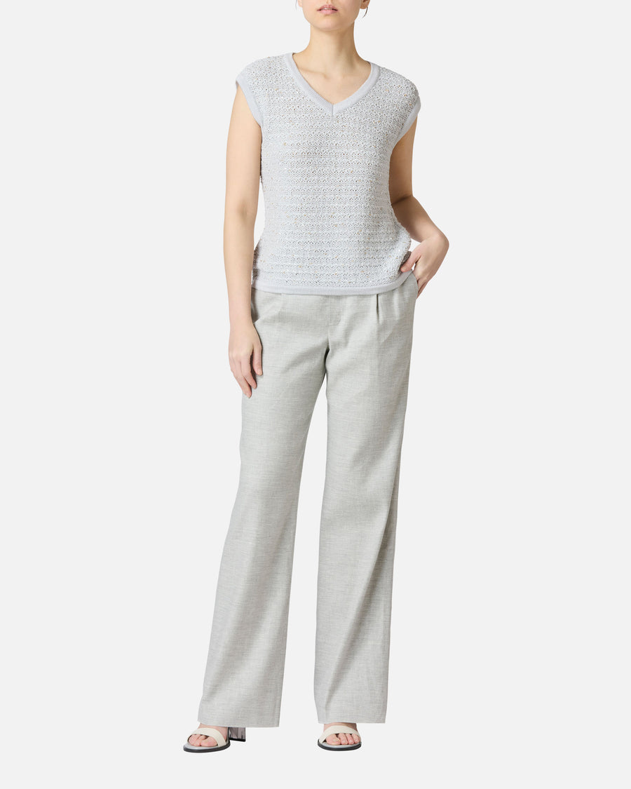Stretch linen tuck pants