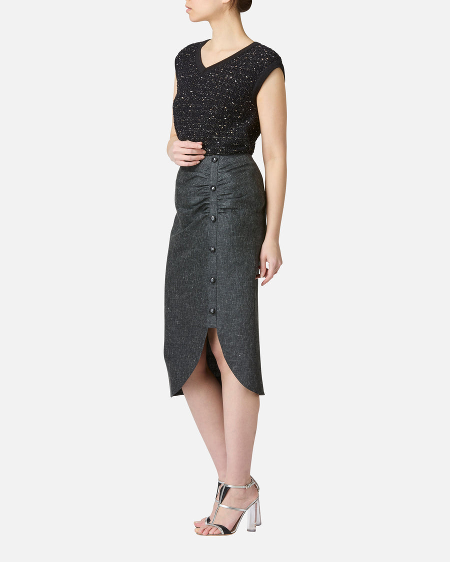 Gathered slit skirt