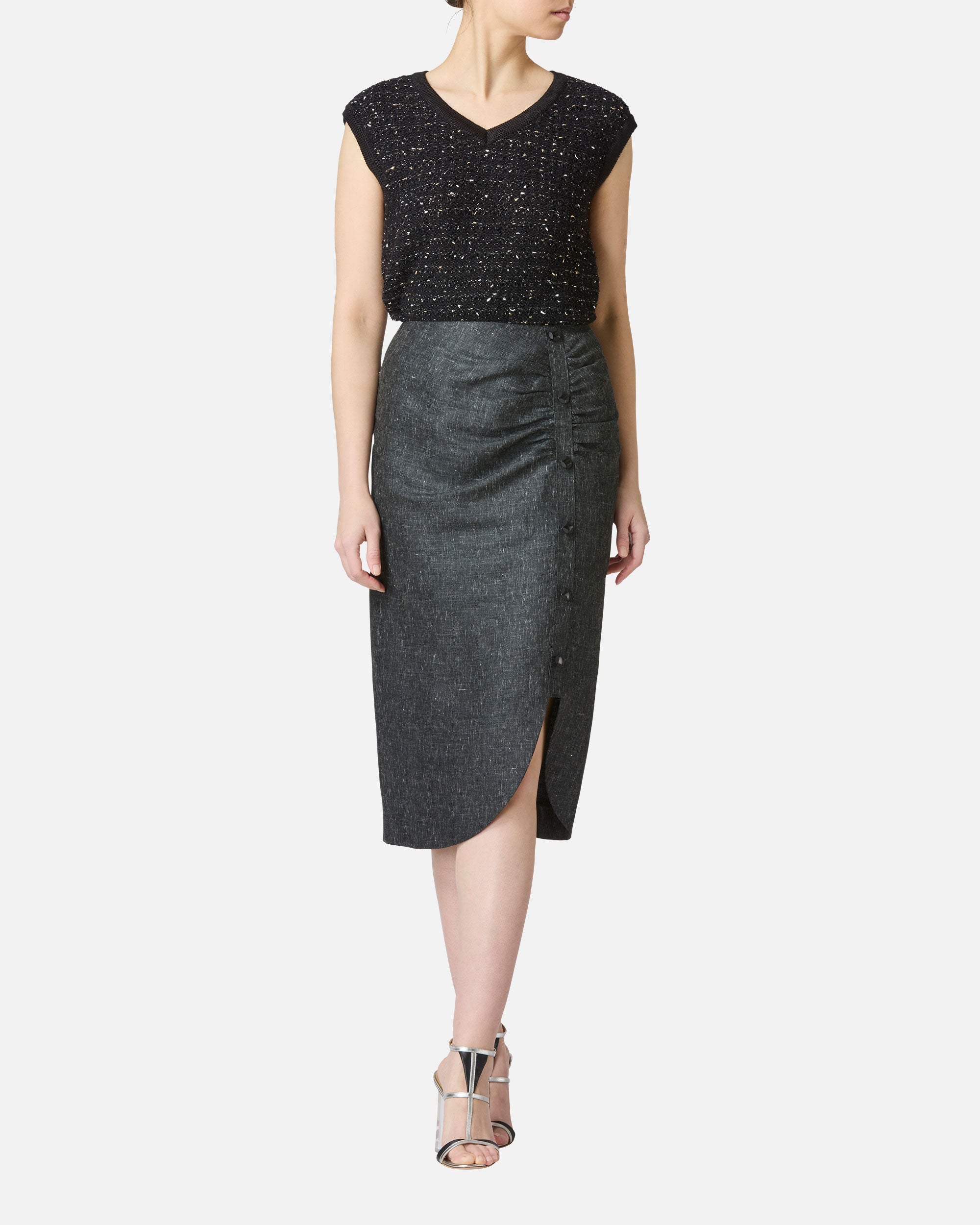 Gathered slit skirt