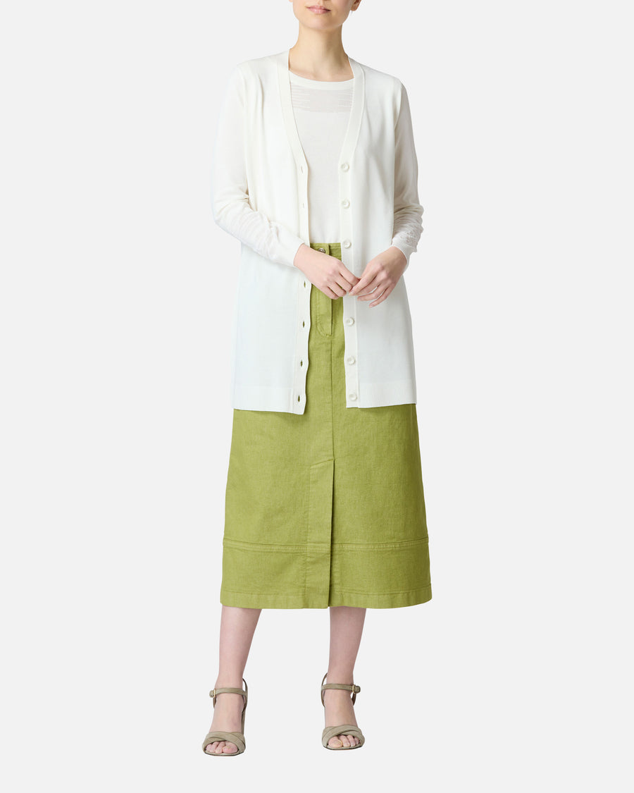 Colored denim semi-long skirt