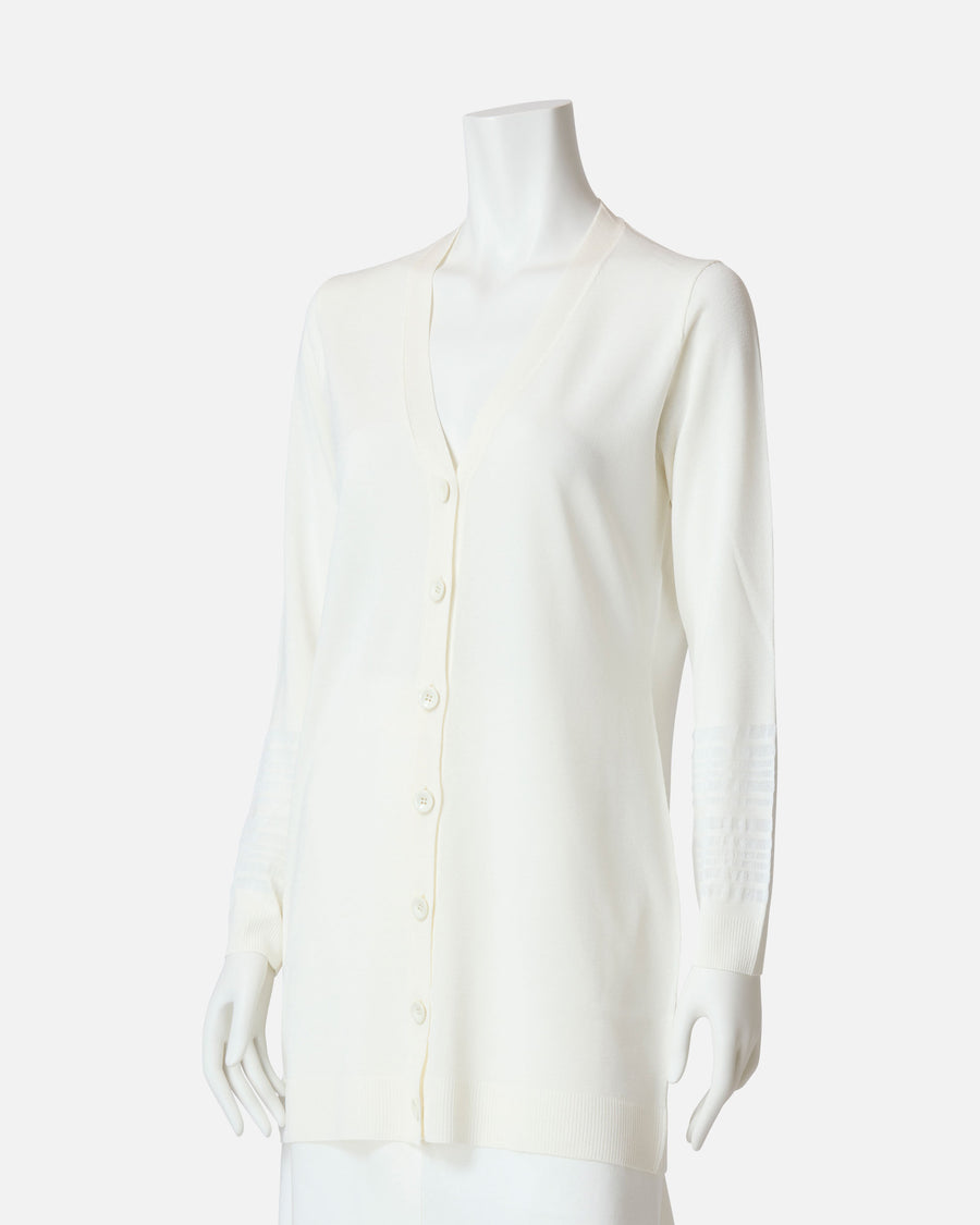 Stretch knit mid-length cardigan