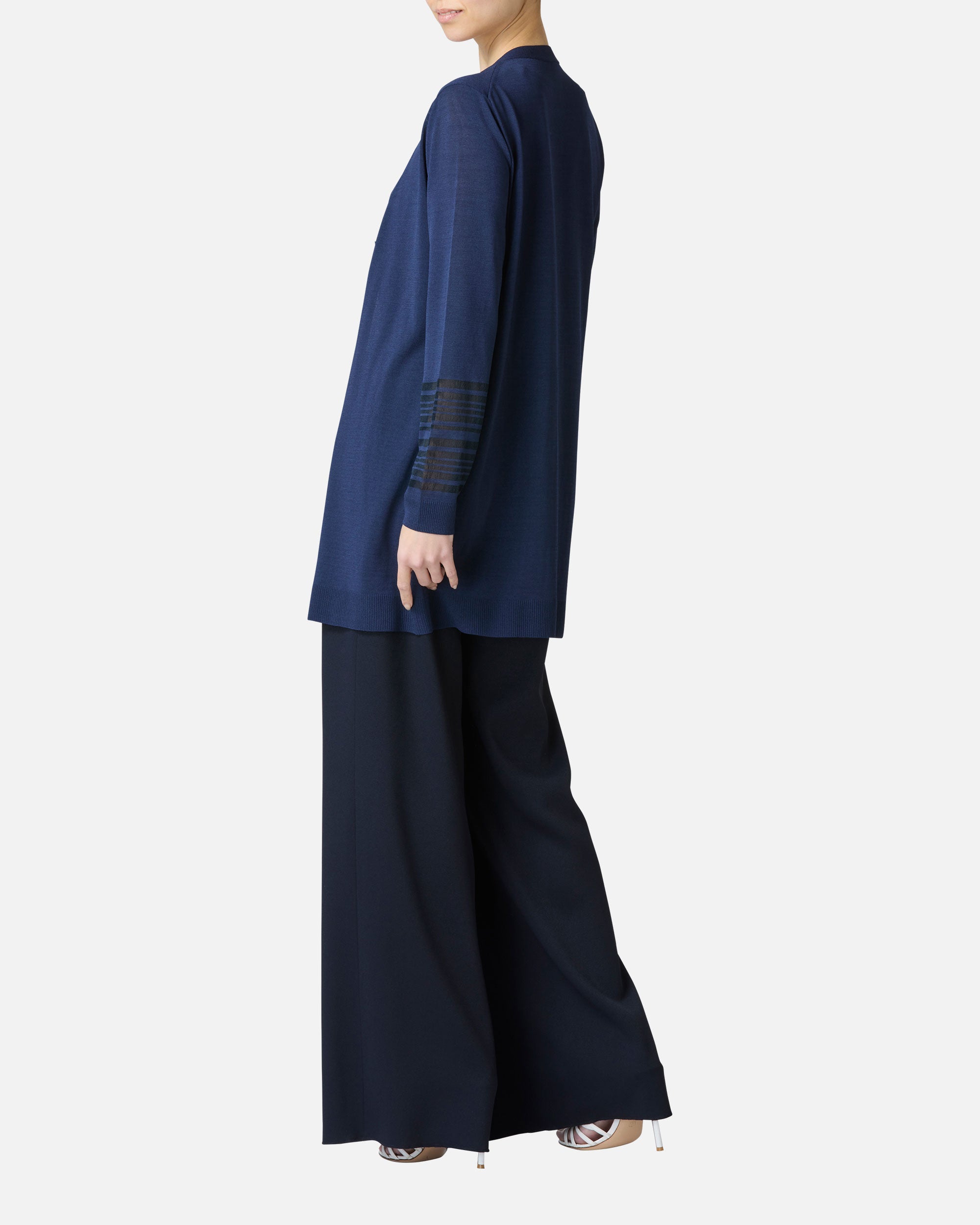 Stretch knit mid-length cardigan