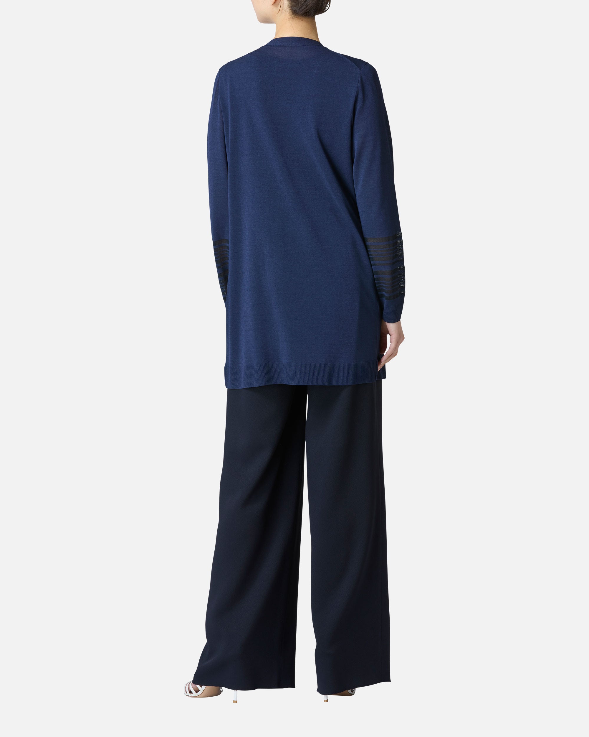 Stretch knit mid-length cardigan