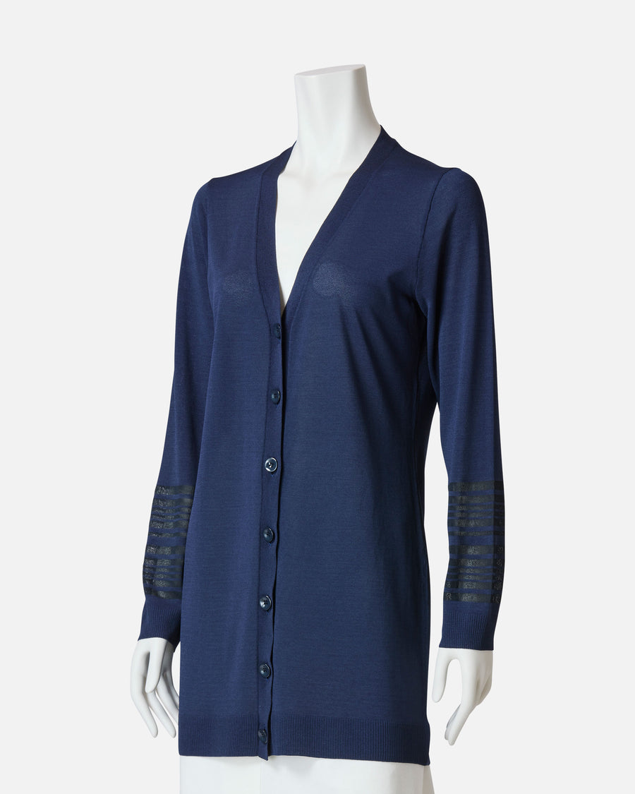 Stretch knit mid-length cardigan