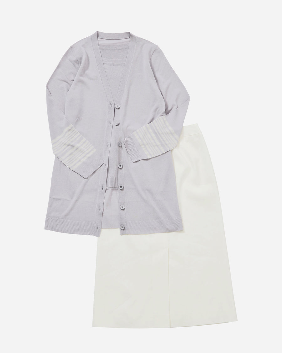 Stretch knit mid-length cardigan