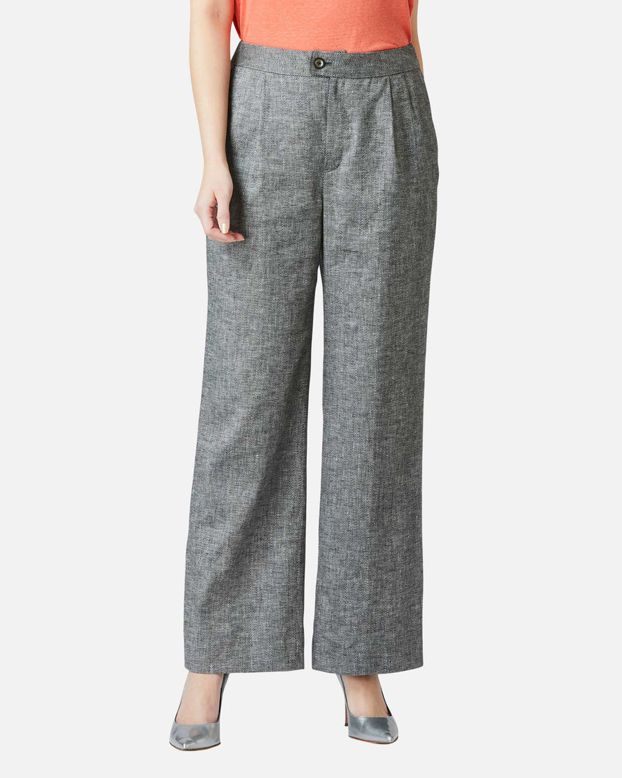 Stretch linen tuck pants
