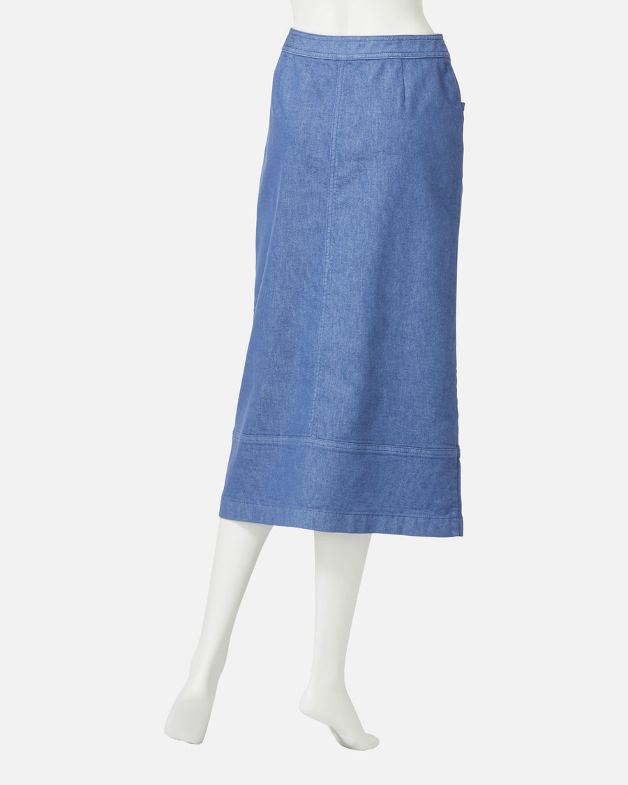 Colored denim semi-long skirt